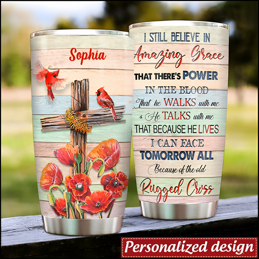 Cross And Cardinal Amazing Grace Personalized Tumbler