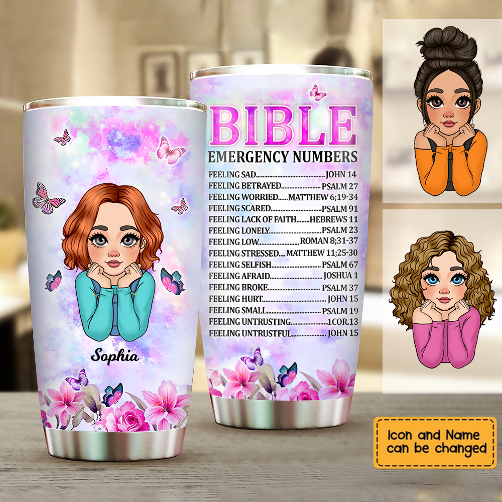 Christian Faith Bible Emergency Numbers Personalized Steel Tumbler